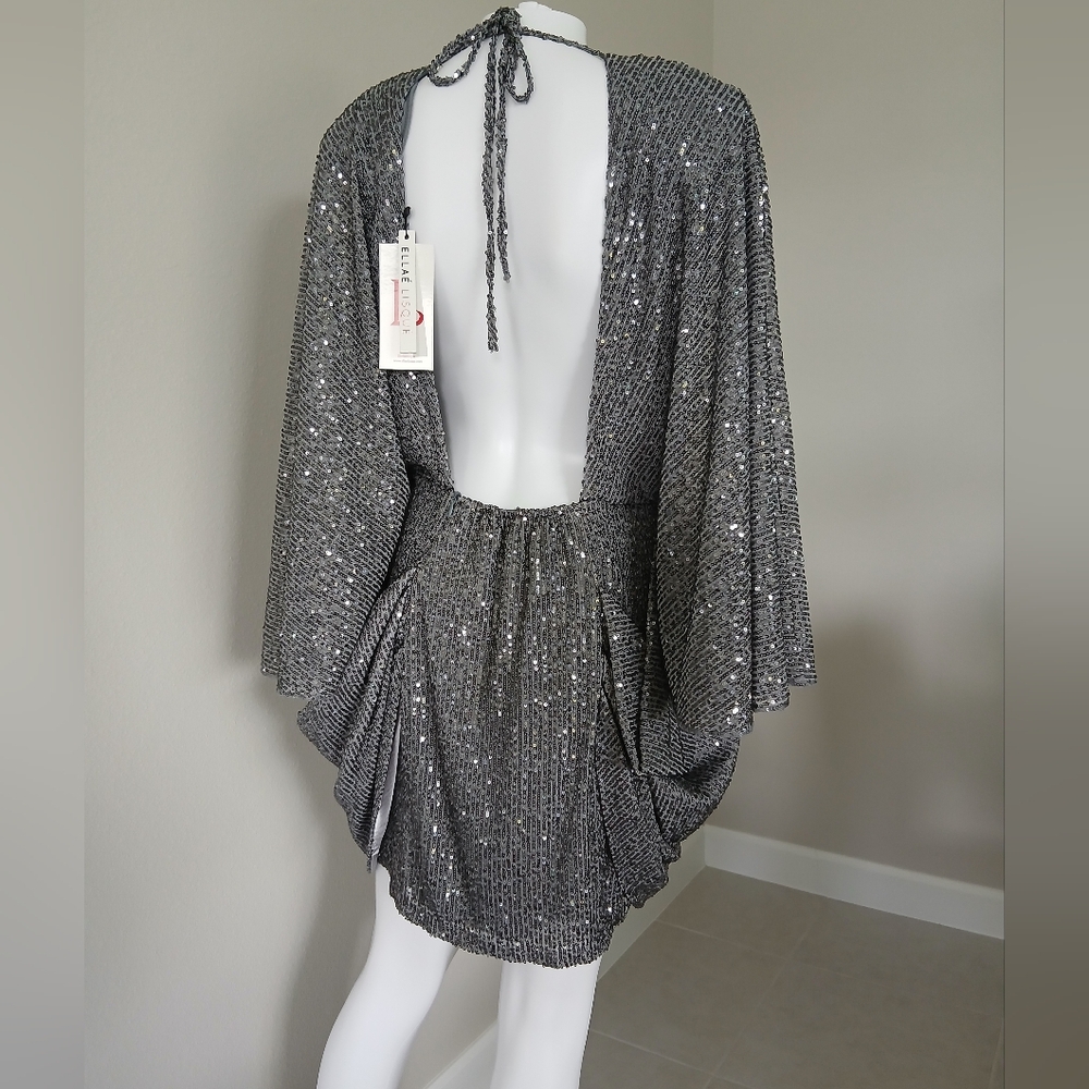 Elllae Lisque Silver Sequin Backless Mini Dress - Glamorous Party Dress - Picture 4 of 8